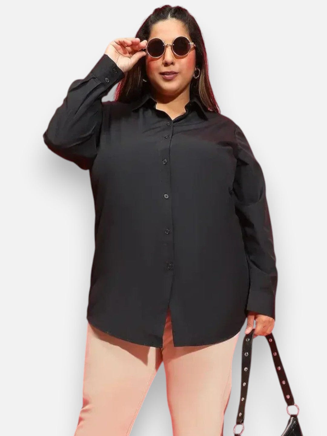 Plus Size Black Cotton Shirt