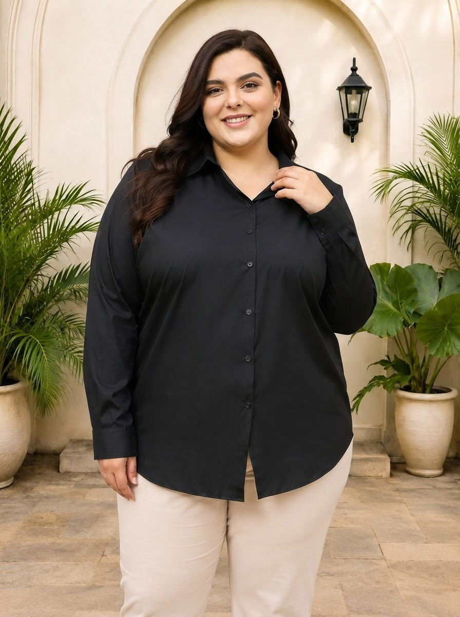 Plus Size Black Cotton Shirt