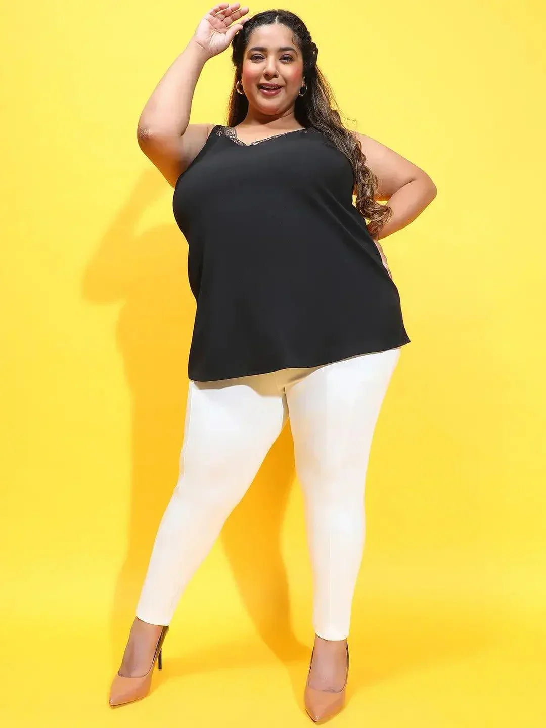 Maze Black Sleeveless Lace Detailed Plus Size Loopy Top - oxolloxo