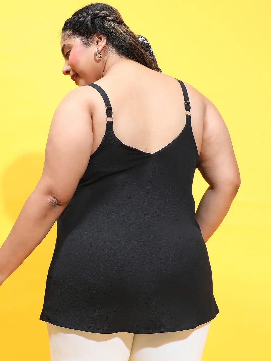 Maze Black Sleeveless Lace Detailed Plus Size Loopy Top - oxolloxo