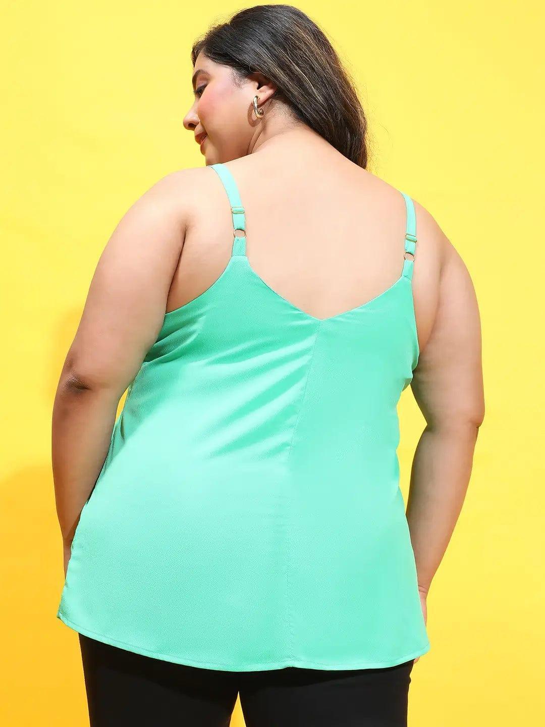 Mania Green Sleeveless Lace Detailed Plus Size Loopy Top - oxolloxo