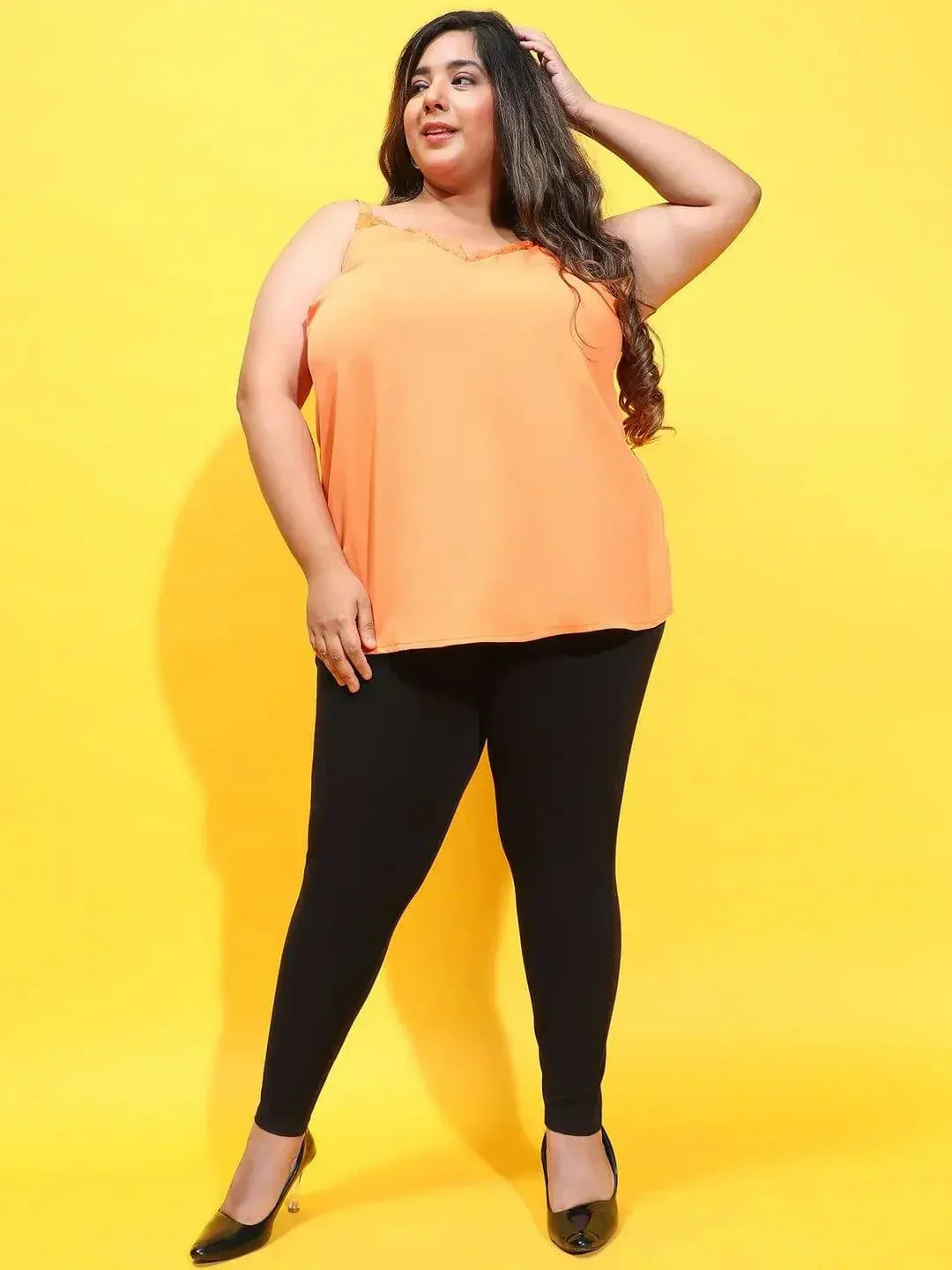 Nasty Orange Sleeveless Lace Detailed Plus Size Loopy Top - oxolloxo