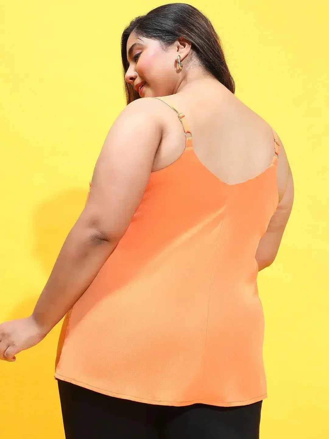 Nasty Orange Sleeveless Lace Detailed Plus Size Loopy Top - oxolloxo