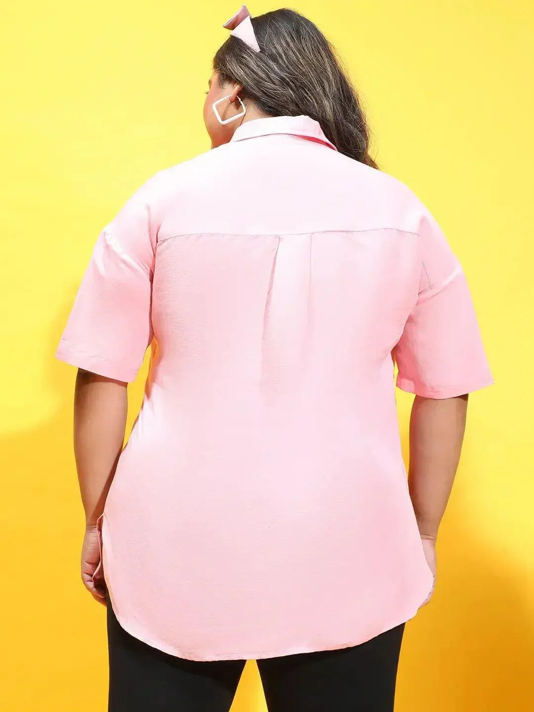 Buzzy Pink Collared Button-Down Plus Size Shirt - oxolloxo