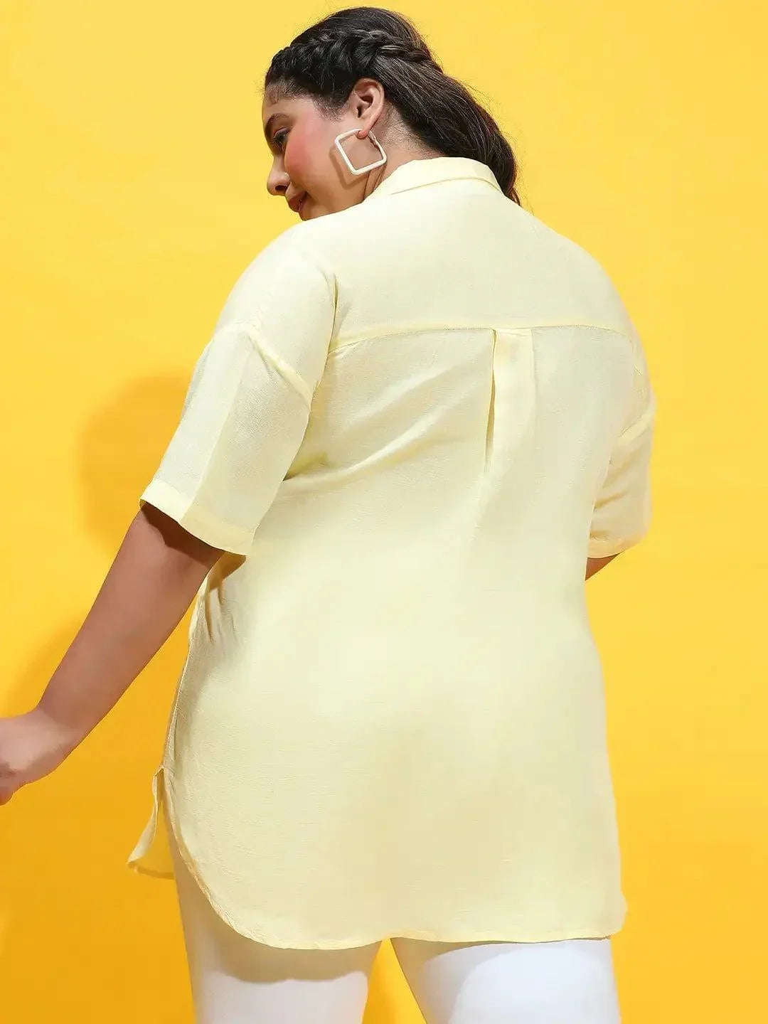 Melted Yellow Collared Button-Down Plus Size Shirt - oxolloxo