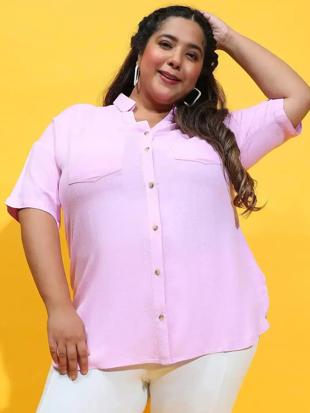 Kinky Purple Collared Button-Down Plus Size Shirt - oxolloxo