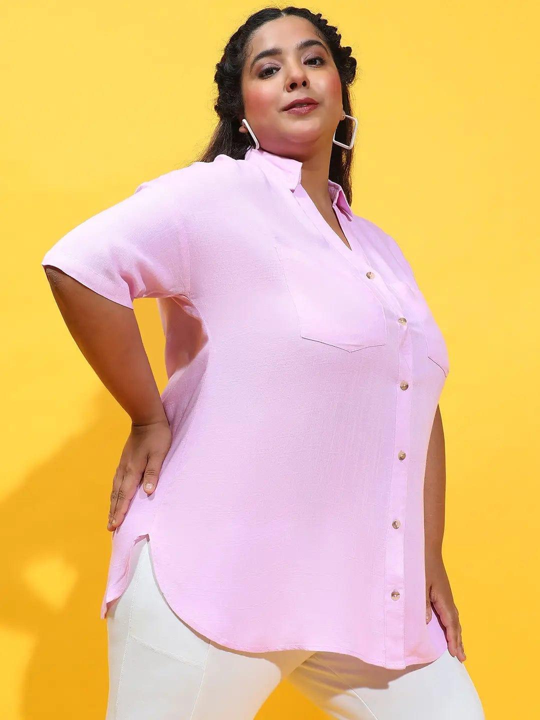 Kinky Purple Collared Button-Down Plus Size Shirt - oxolloxo