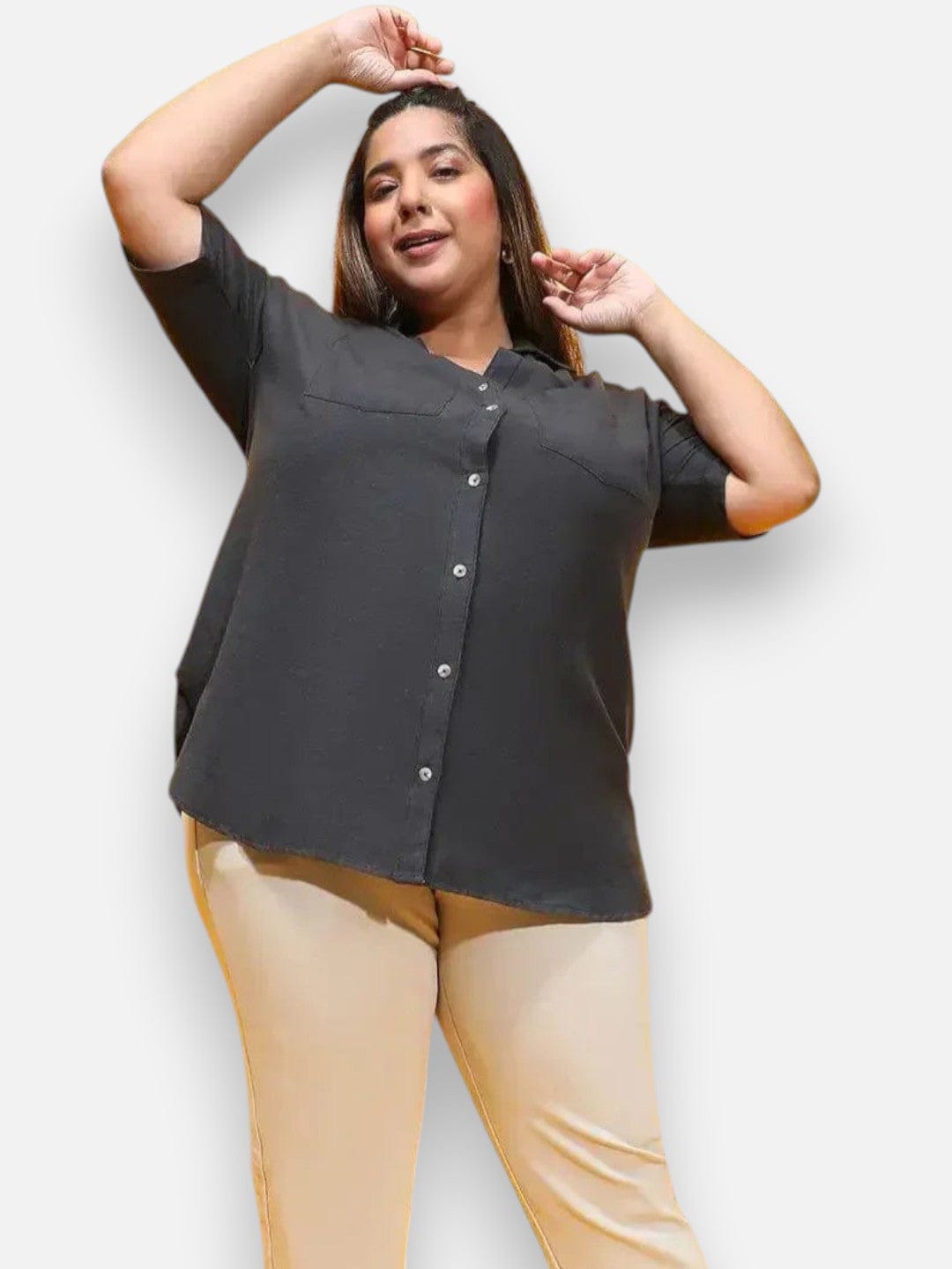 Plus Size Black Cotton Shirt