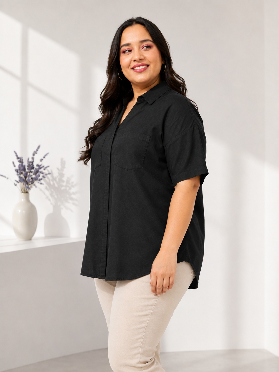 Plus Size Black Cotton Shirt