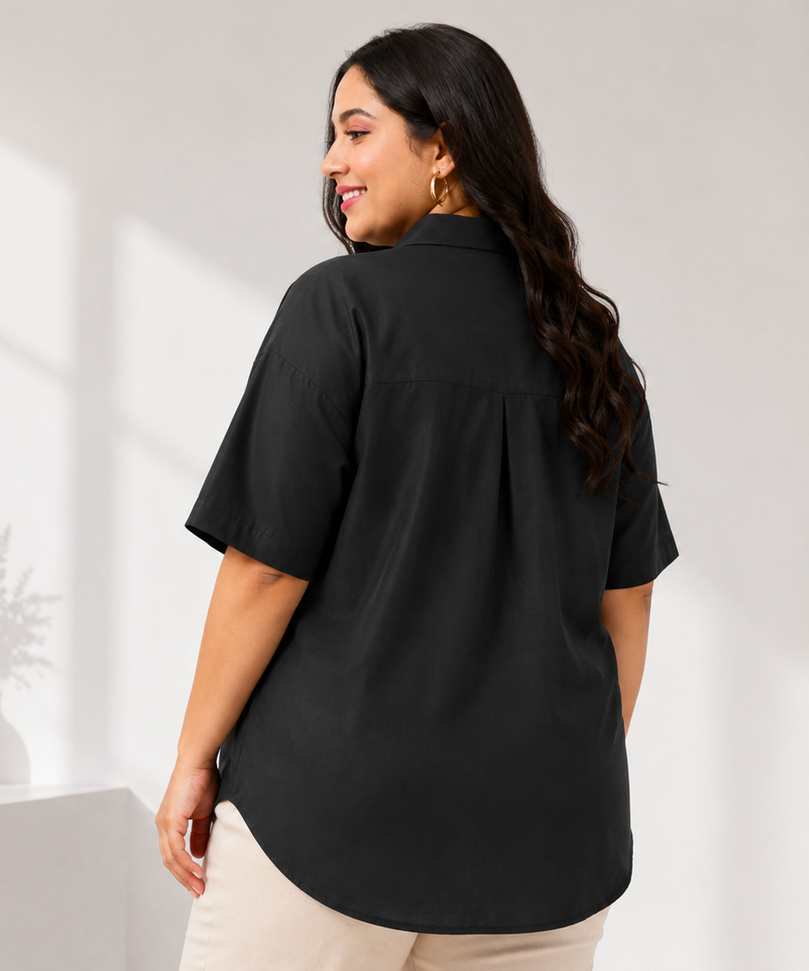 Plus Size Black Cotton Shirt