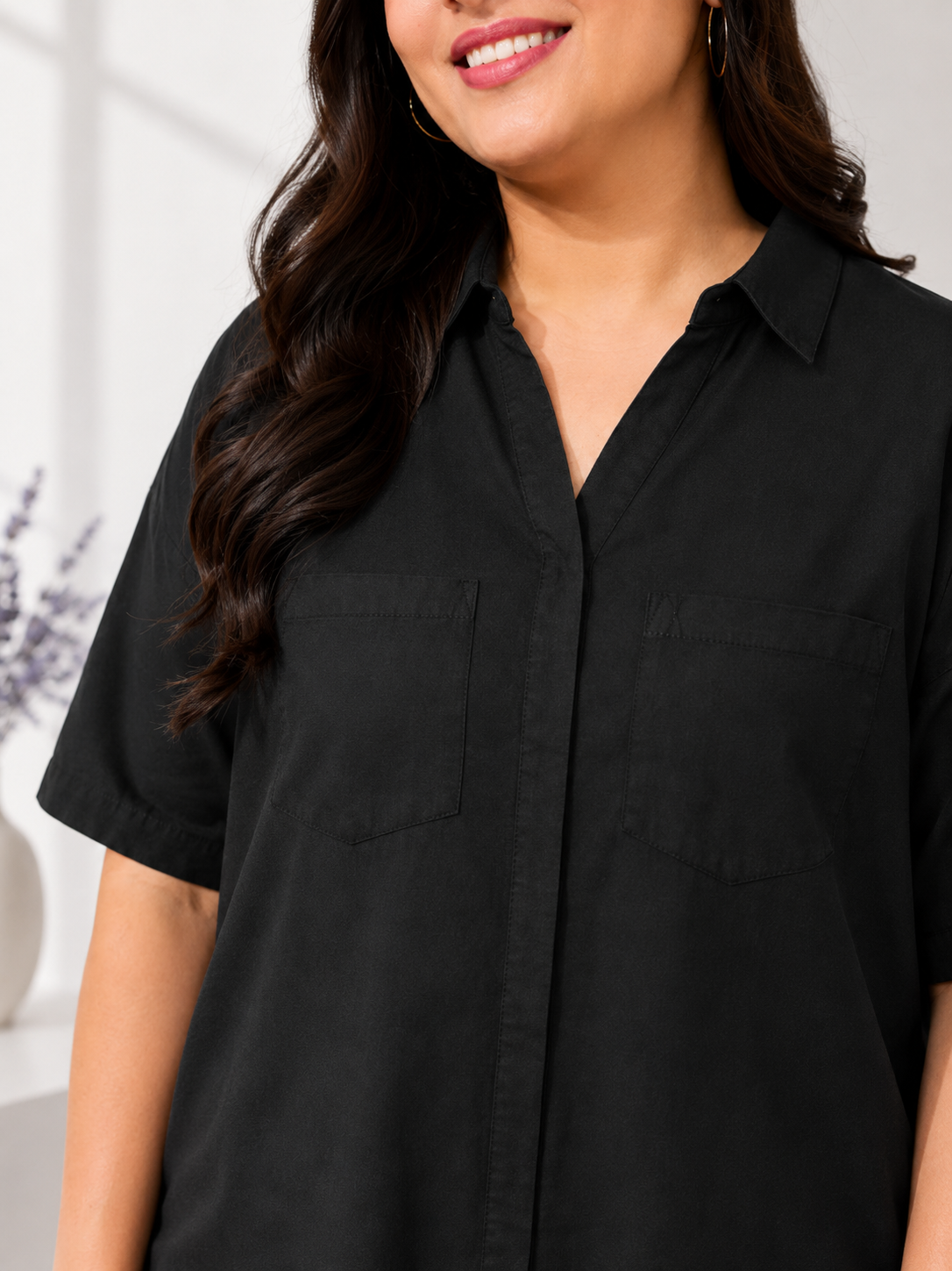 Plus Size Black Cotton Shirt