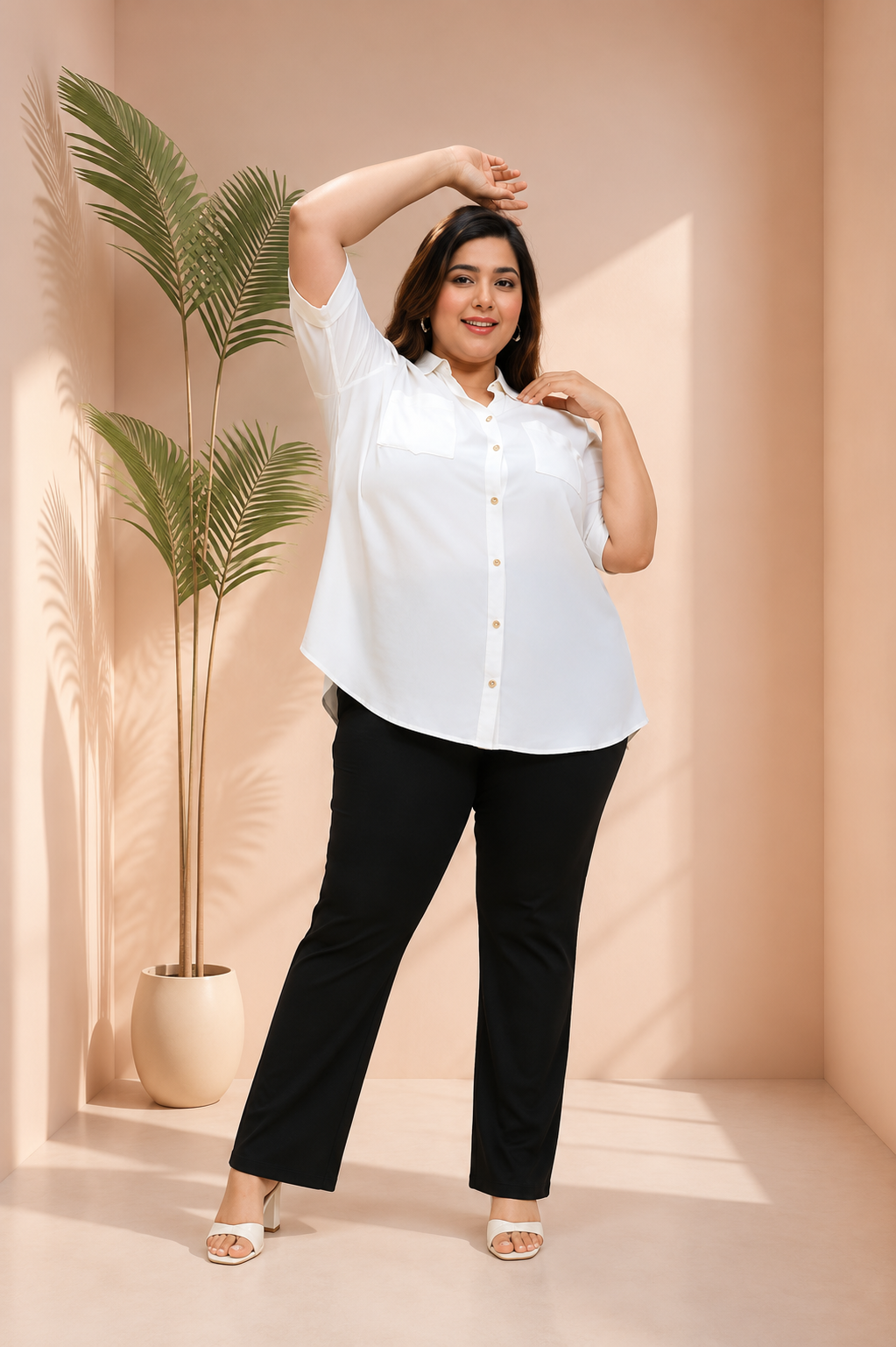 Plus Size White Cotton Shirt