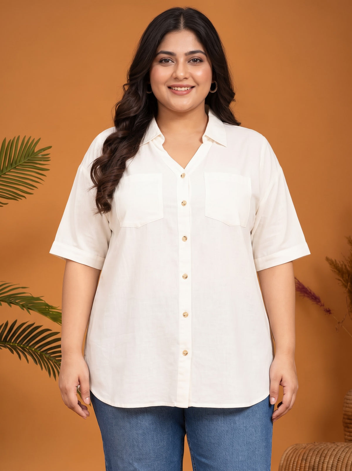 Plus Size White Cotton Shirt