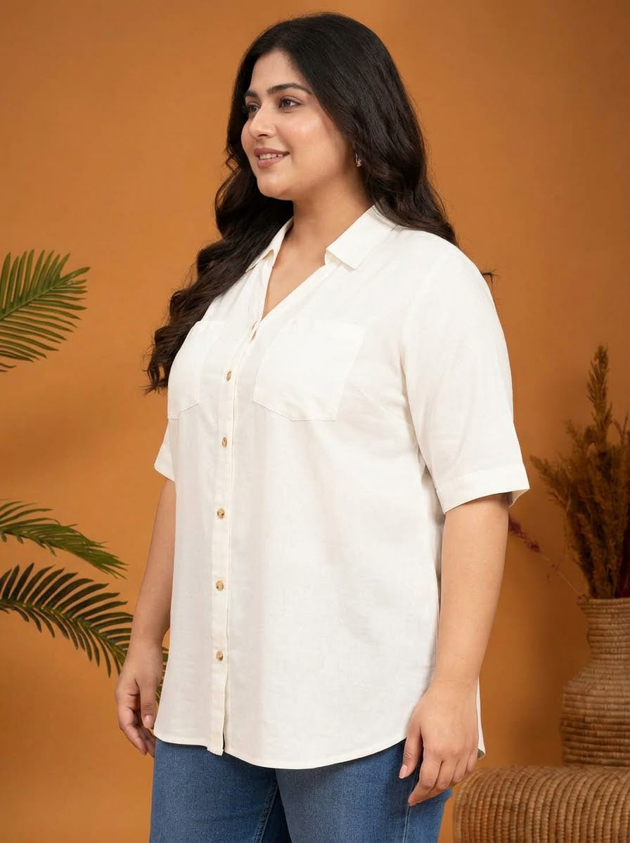 Plus Size White Cotton Shirt