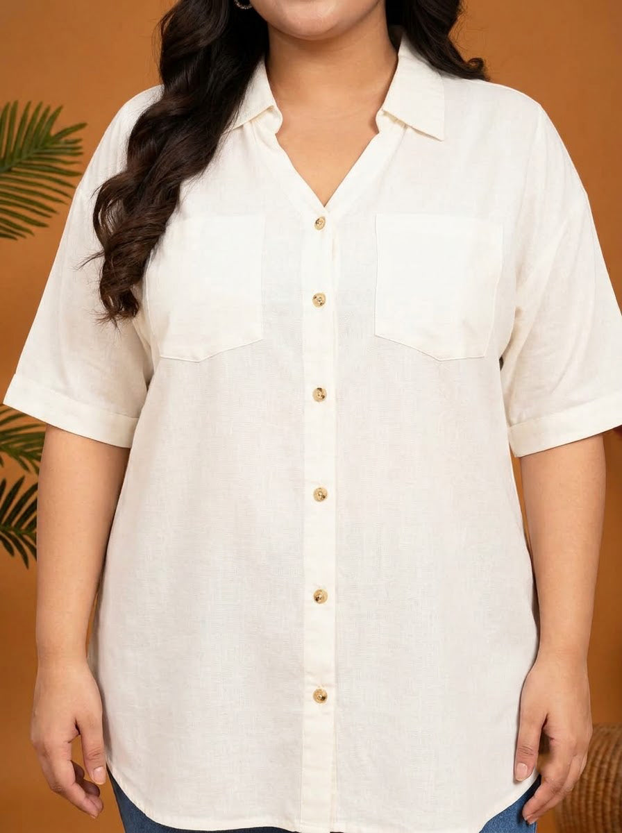 Plus Size White Cotton Shirt