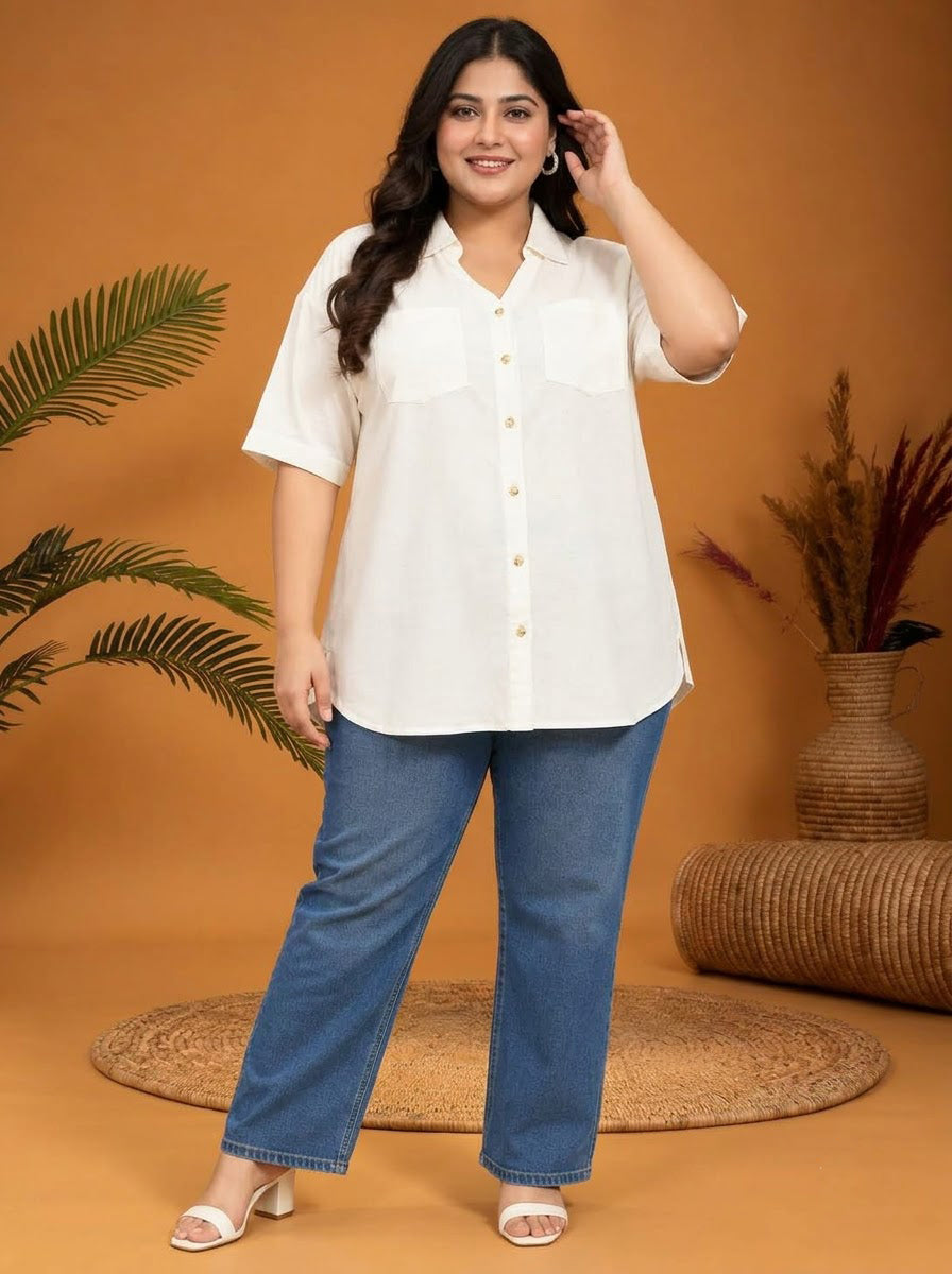 Plus Size White Cotton Shirt