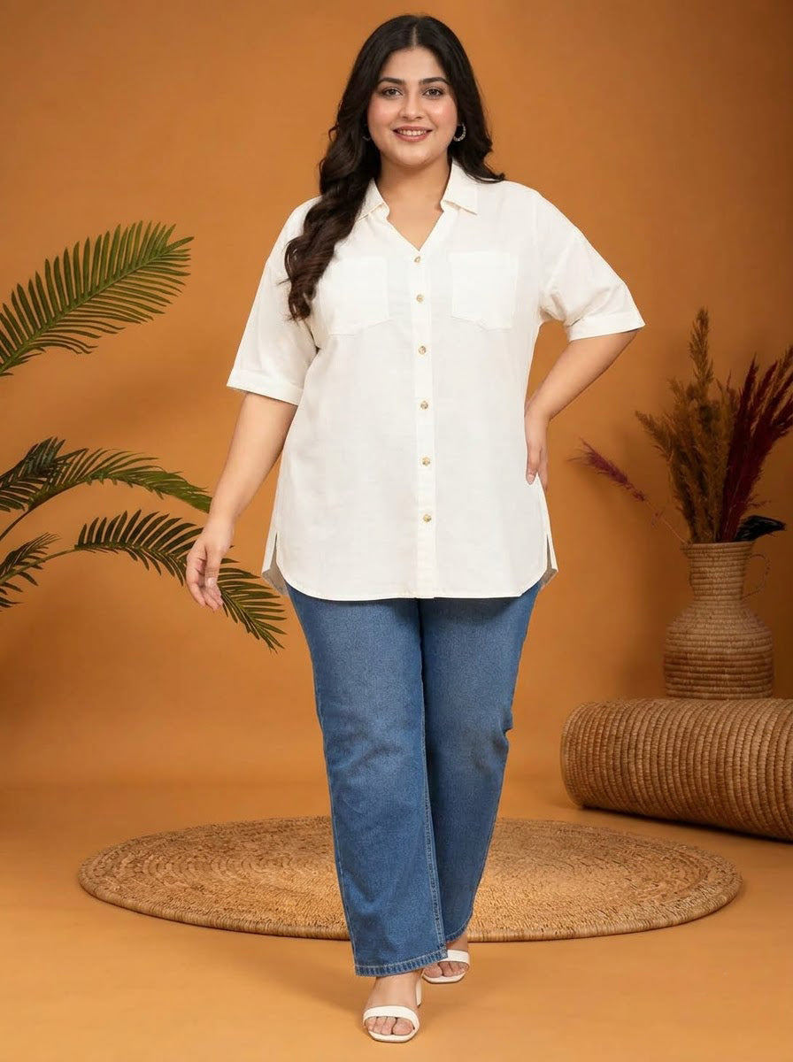 Plus Size White Cotton Shirt