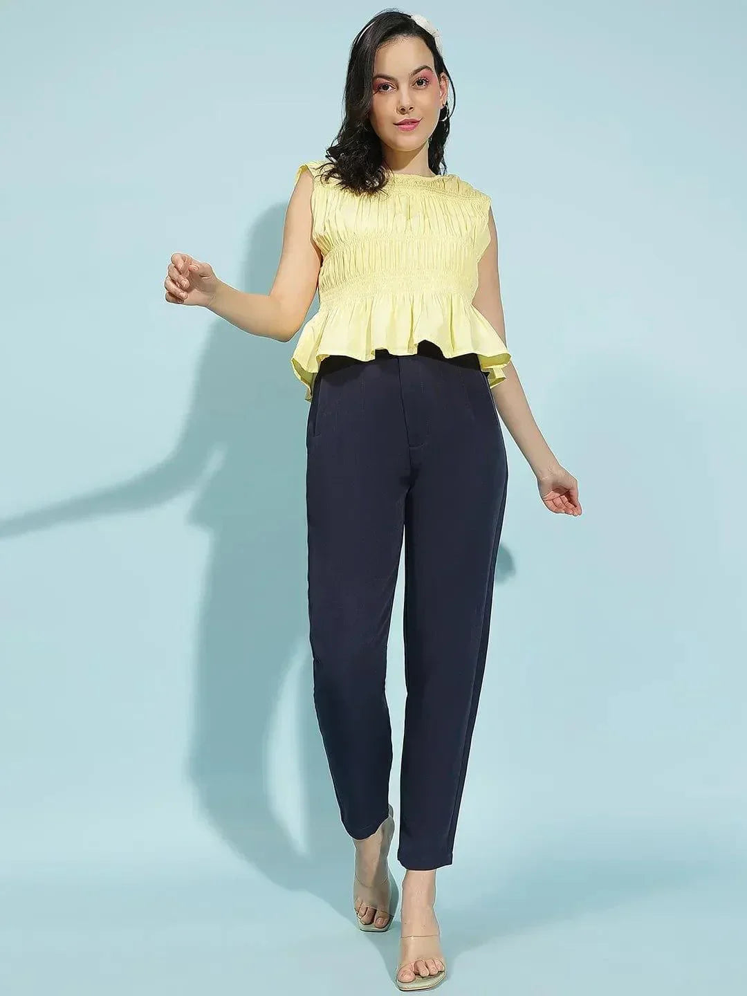 yellow-top-pleated-sleeveless