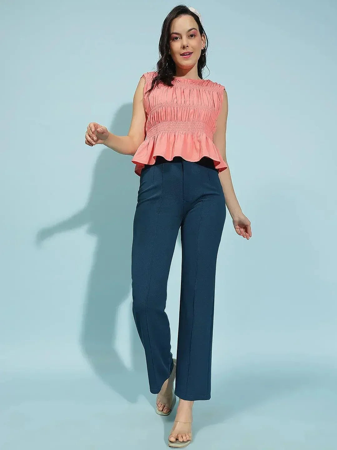 Freely Peach Gather Pleated Sleeveless Women Cotton Top - oxolloxo