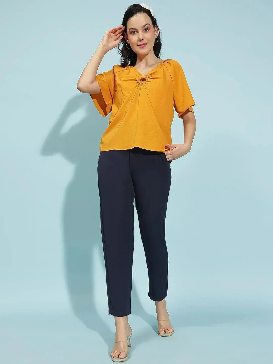 Bright Yellow Short Sleeve Hoop Detail Womenâ€™s Top - oxolloxo