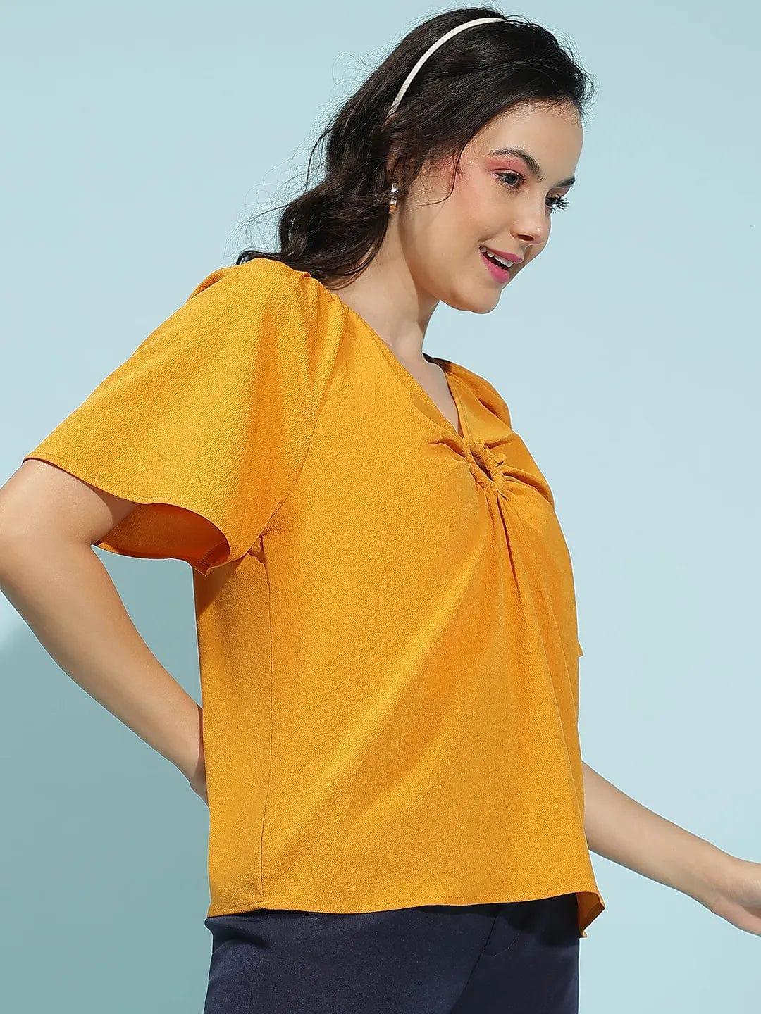 Bright Yellow Short Sleeve Hoop Detail Womenâ€™s Top - oxolloxo