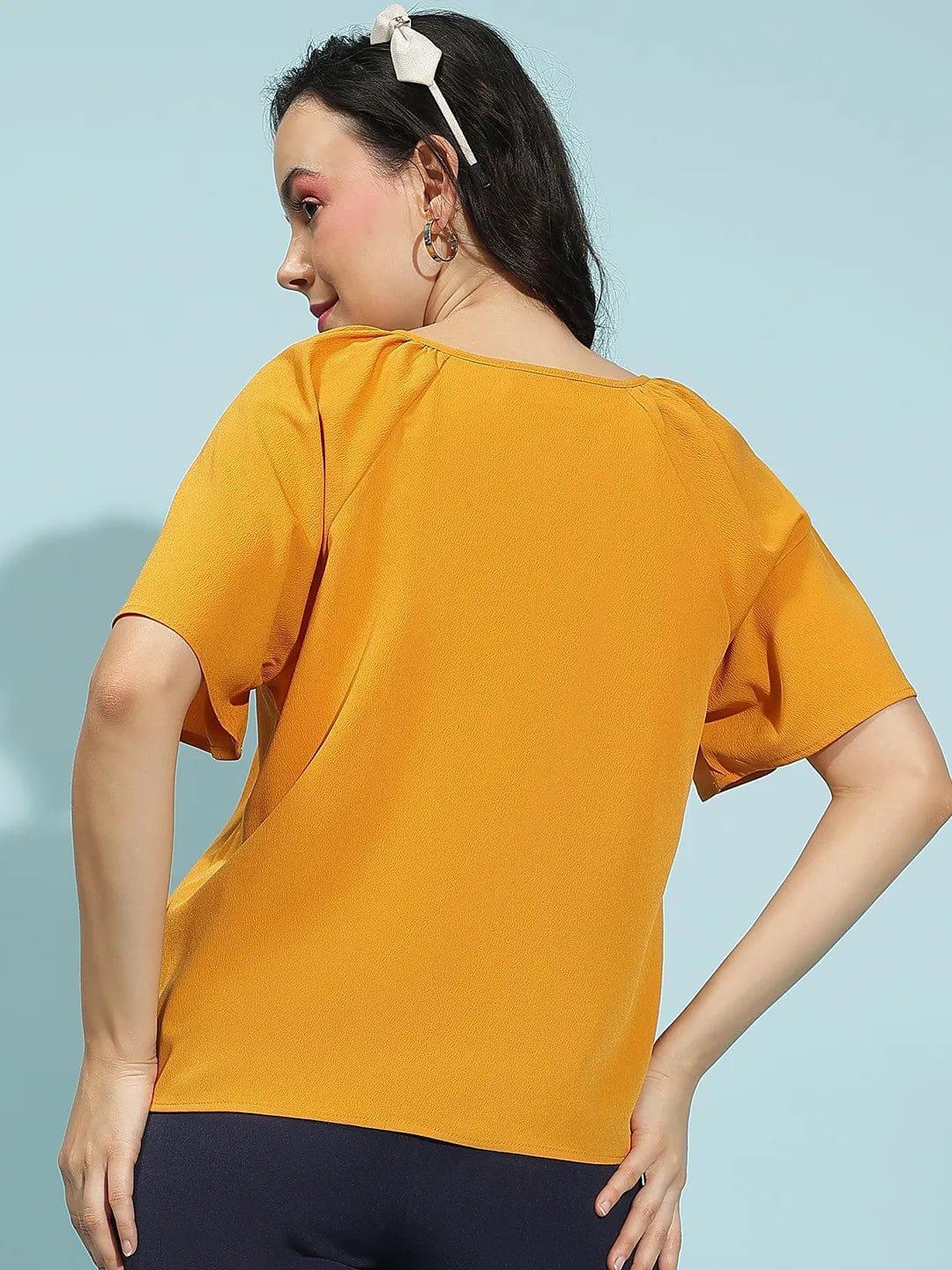 Bright Yellow Short Sleeve Hoop Detail Womenâ€™s Top - oxolloxo