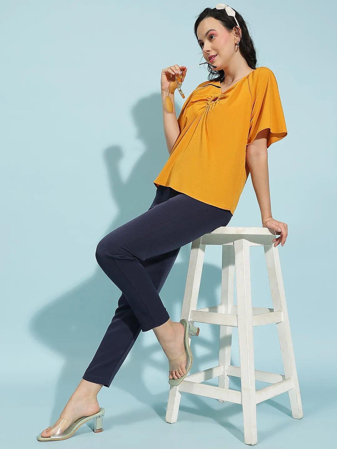 Bright Yellow Short Sleeve Hoop Detail Womenâ€™s Top - oxolloxo