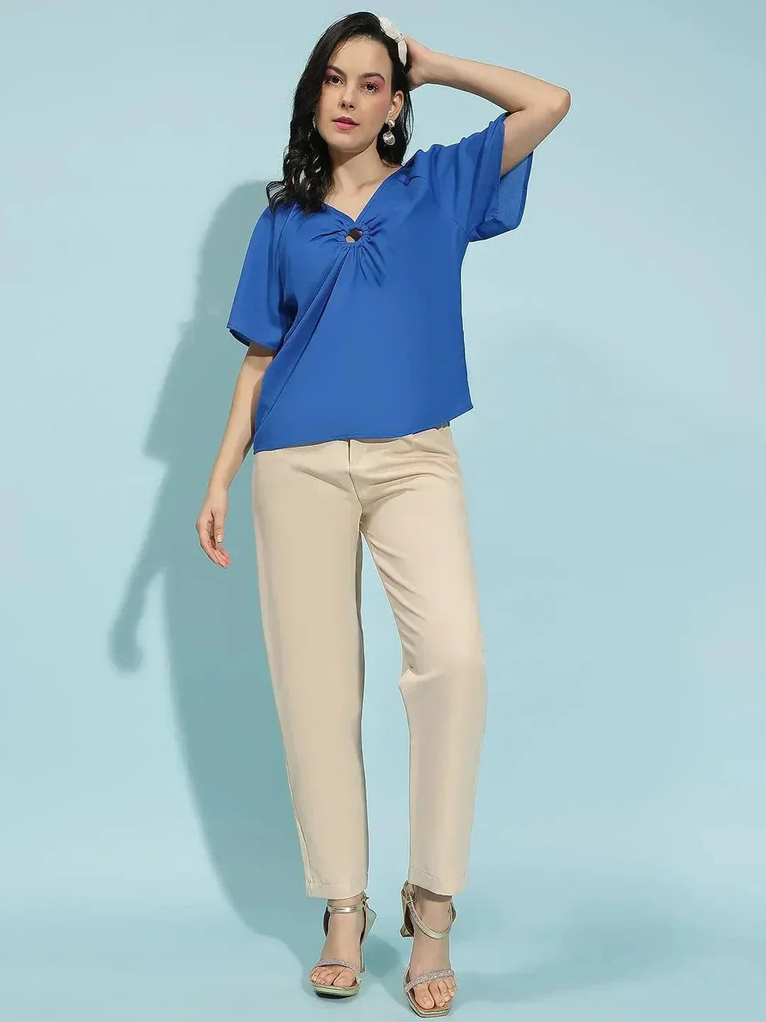 Slayer Blue Short Sleeve Hoop Detail Womenâ€™s Top - oxolloxo