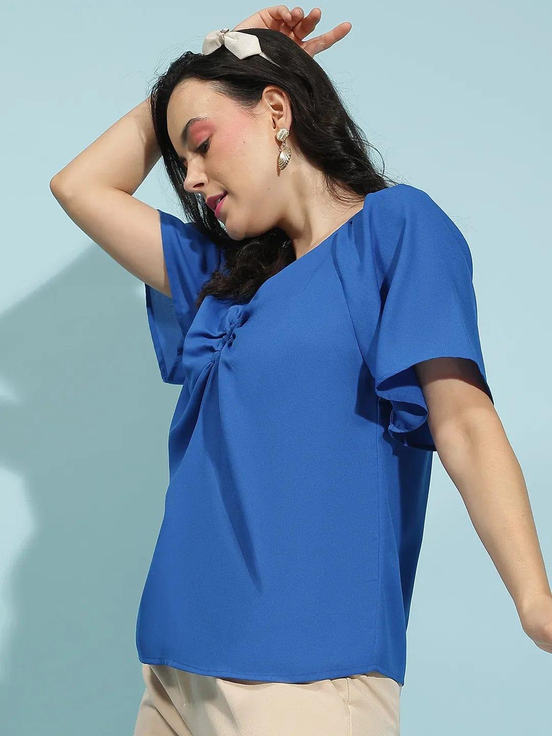 Slayer Blue Short Sleeve Hoop Detail Womenâ€™s Top - oxolloxo