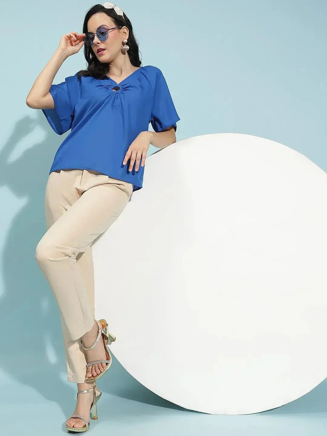 Slayer Blue Short Sleeve Hoop Detail Womenâ€™s Top - oxolloxo