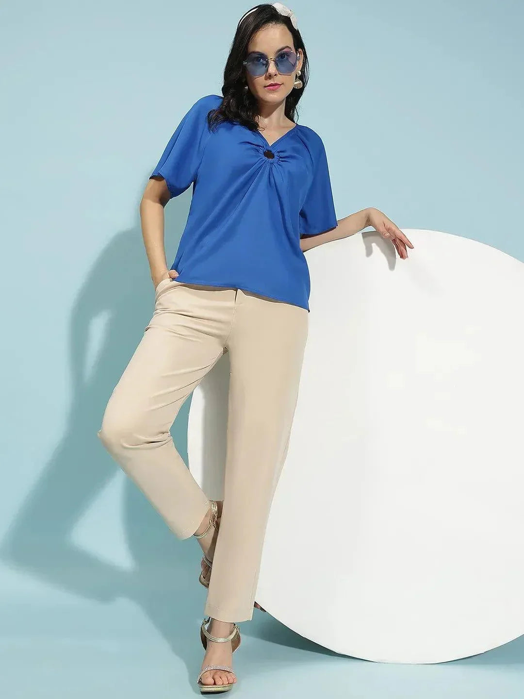 Slayer Blue Short Sleeve Hoop Detail Womenâ€™s Top - oxolloxo