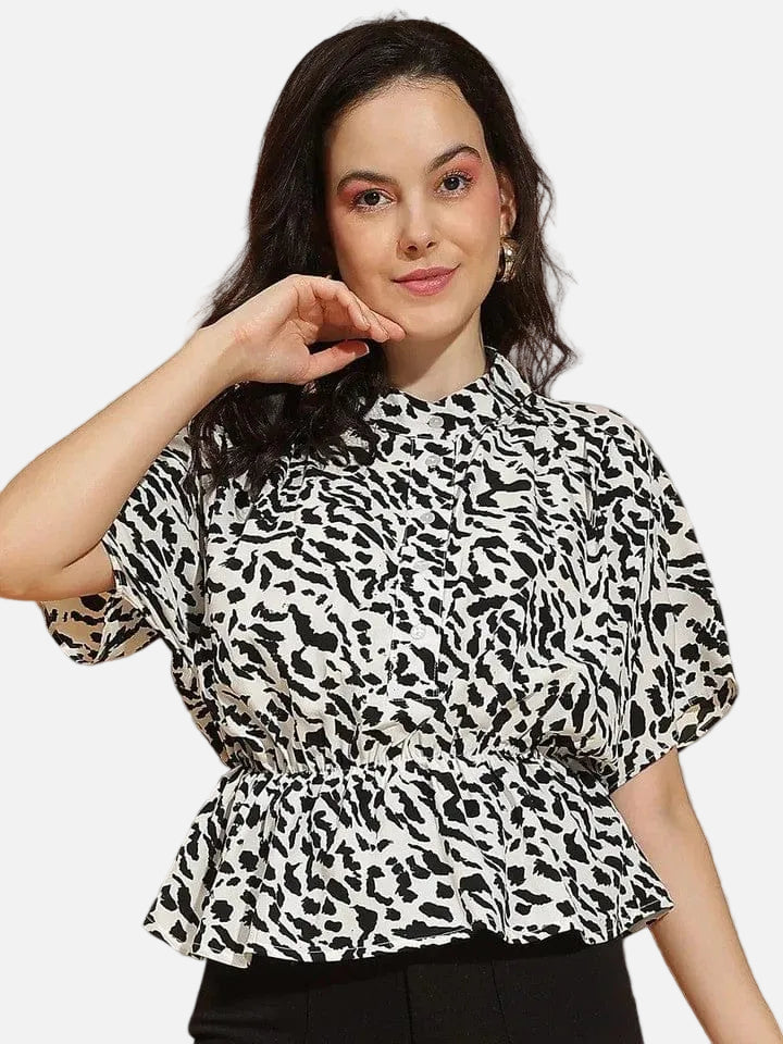 White Animal Print Top