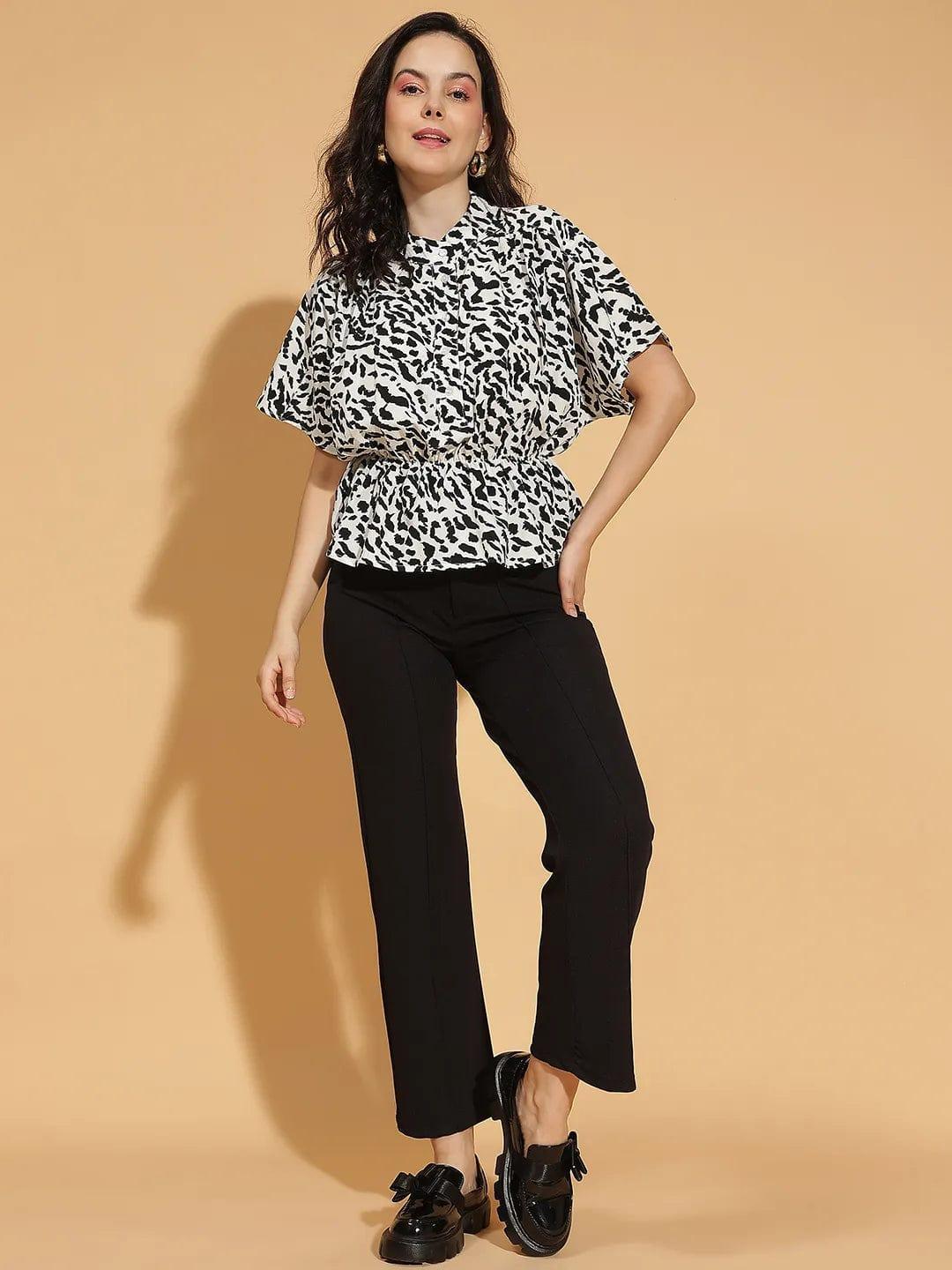 White Animal Print Top