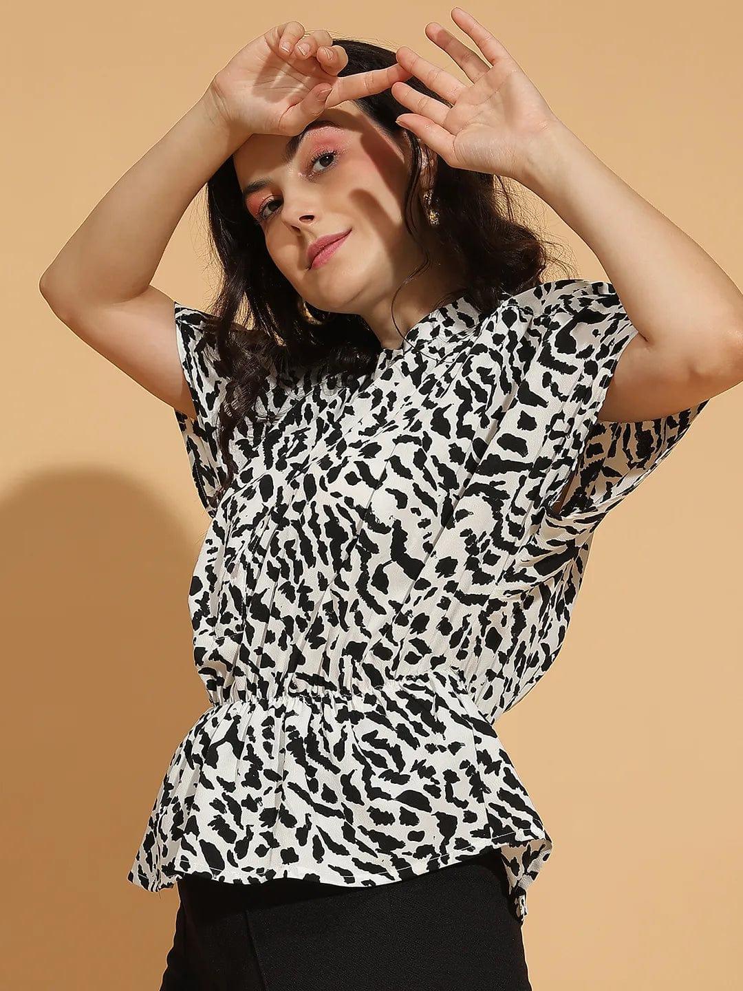 White Animal Print Top