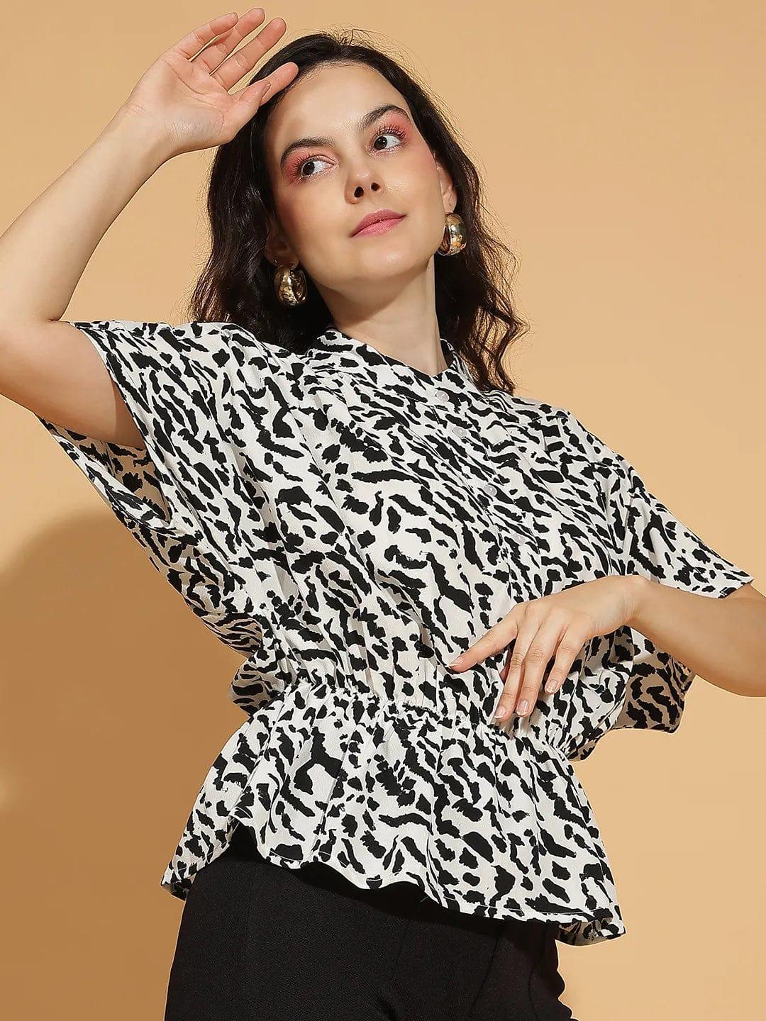 White Animal Print Top