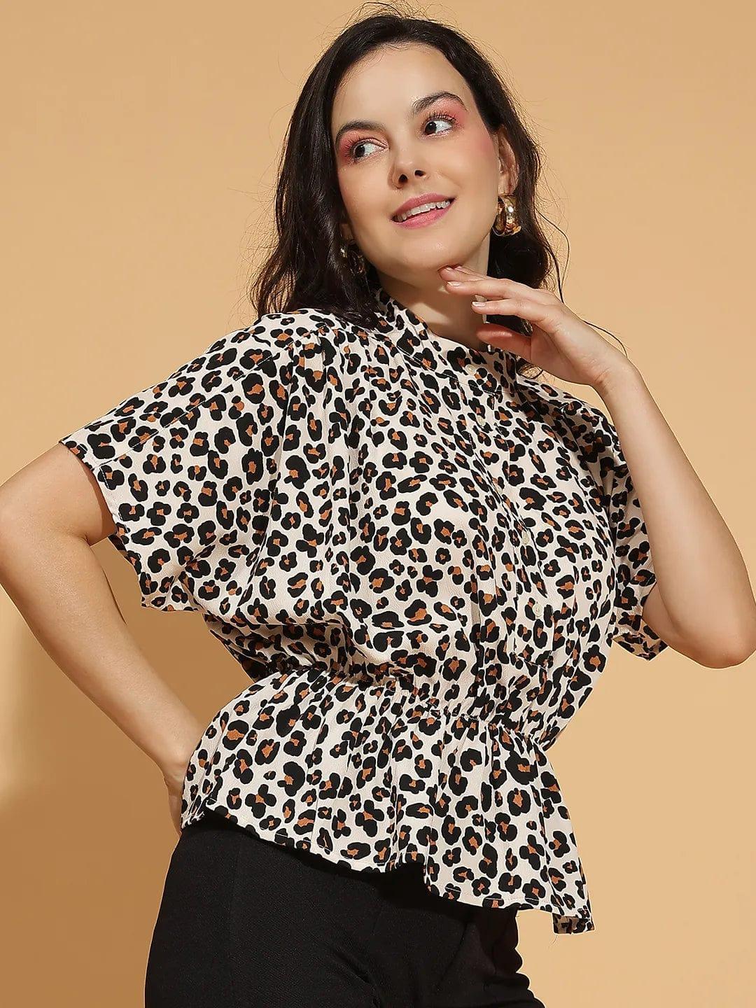 Multicolor Button-Down Elasticated Pleated Womenâ€™s Top - oxolloxo