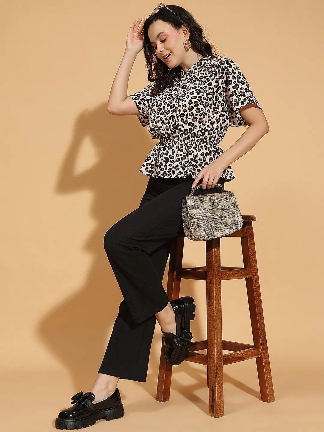 Multicolor Button-Down Elasticated Pleated Womenâ€™s Top - oxolloxo