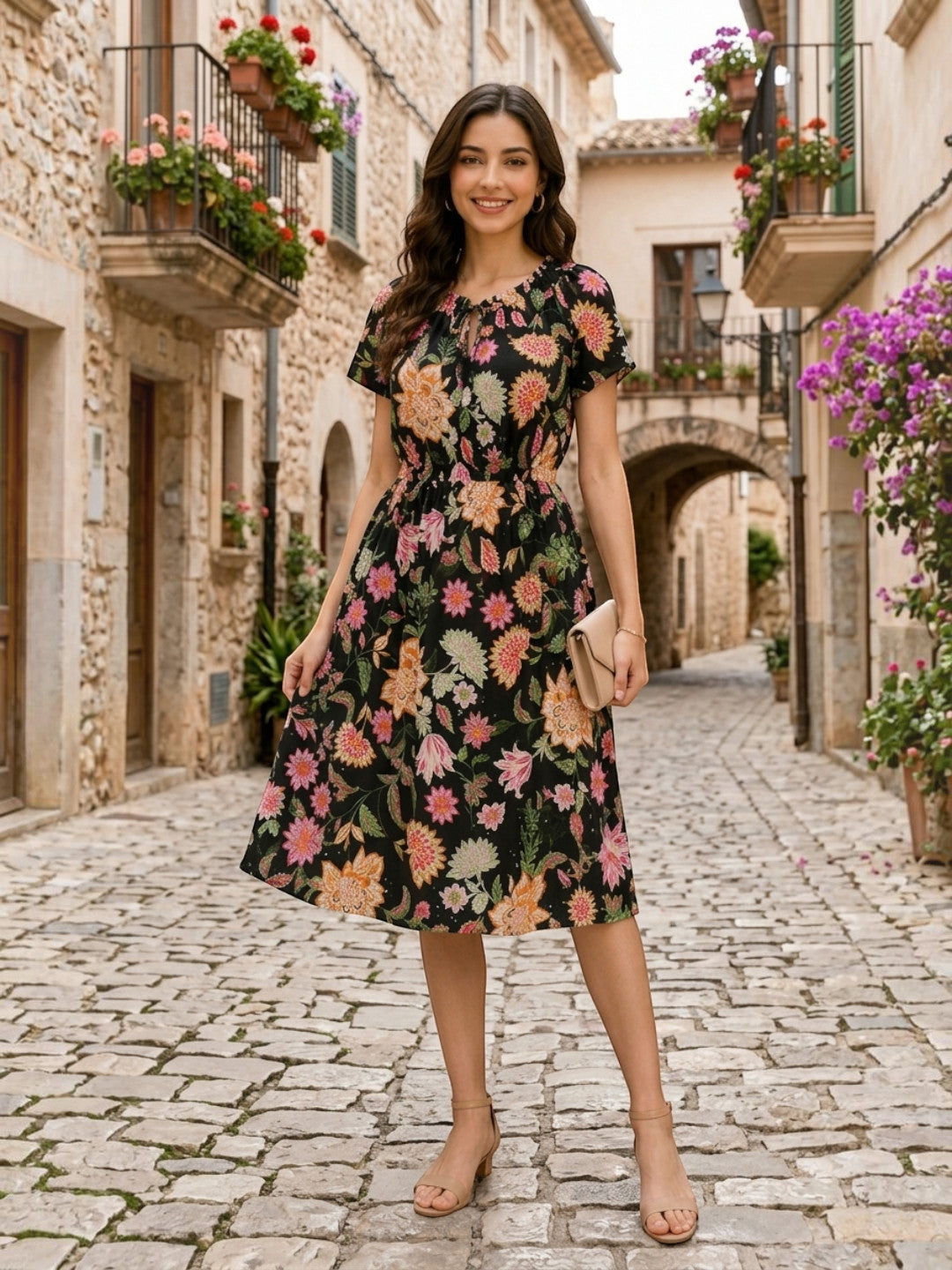floral print dress multicolor tie knot