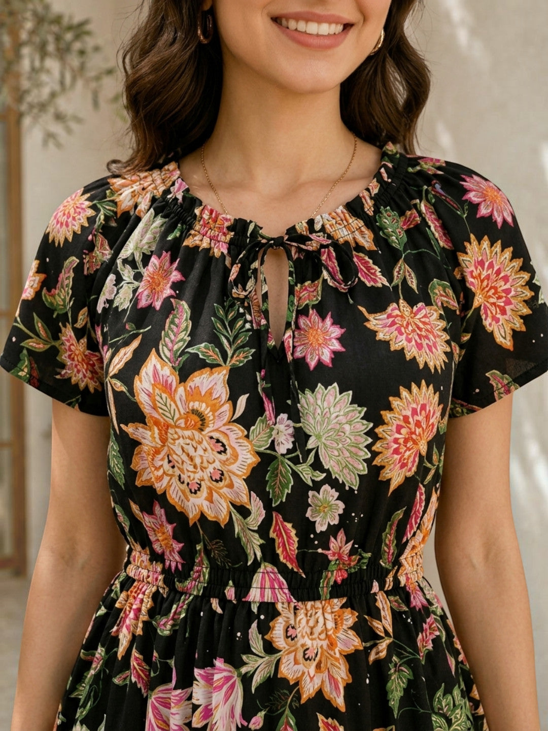 floral print dress multicolor tie knot