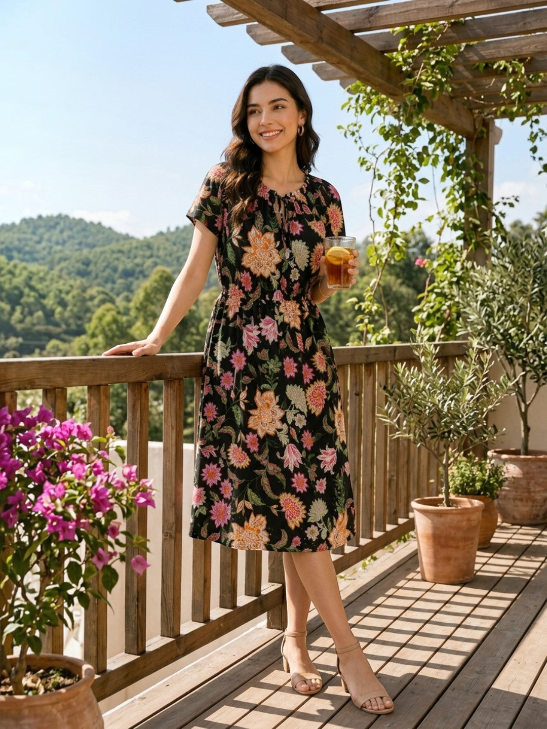 floral print dress multicolor tie knot