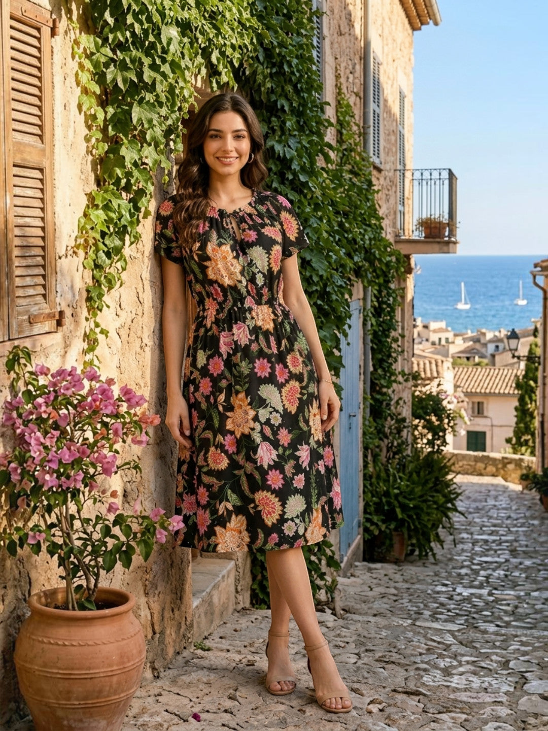floral print dress multicolor tie knot