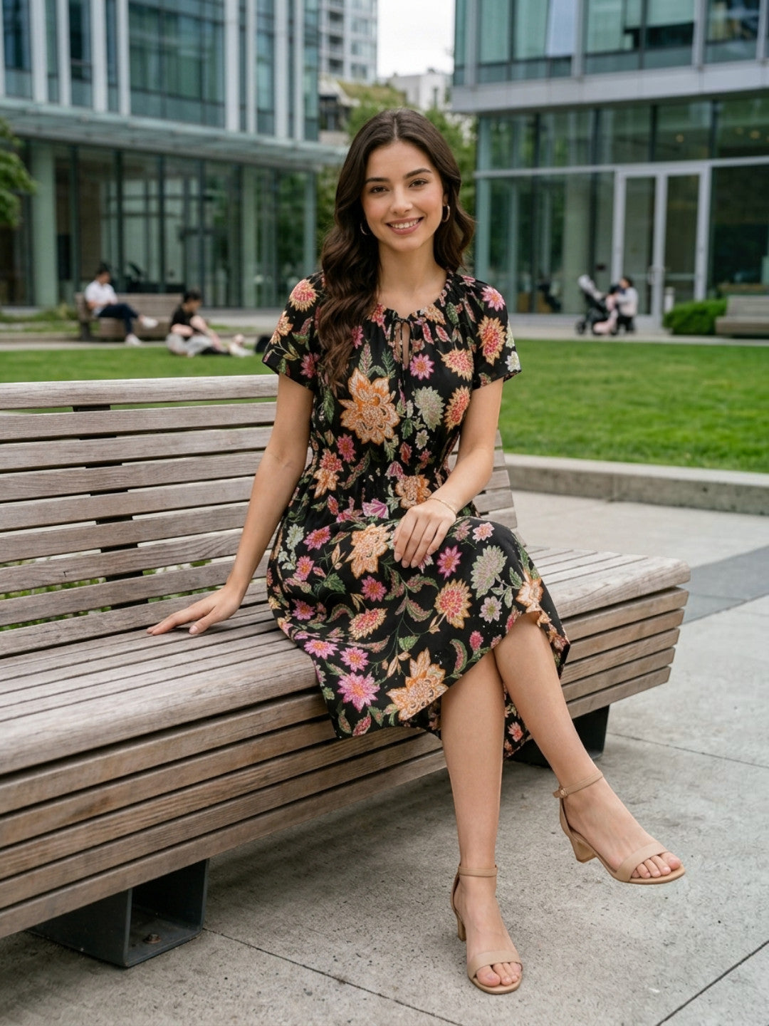 floral print dress multicolor tie knot