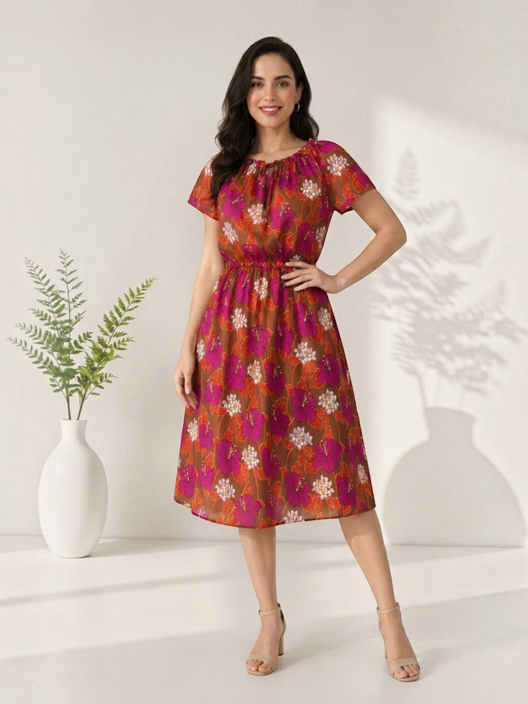 multicolor floral print summer dress