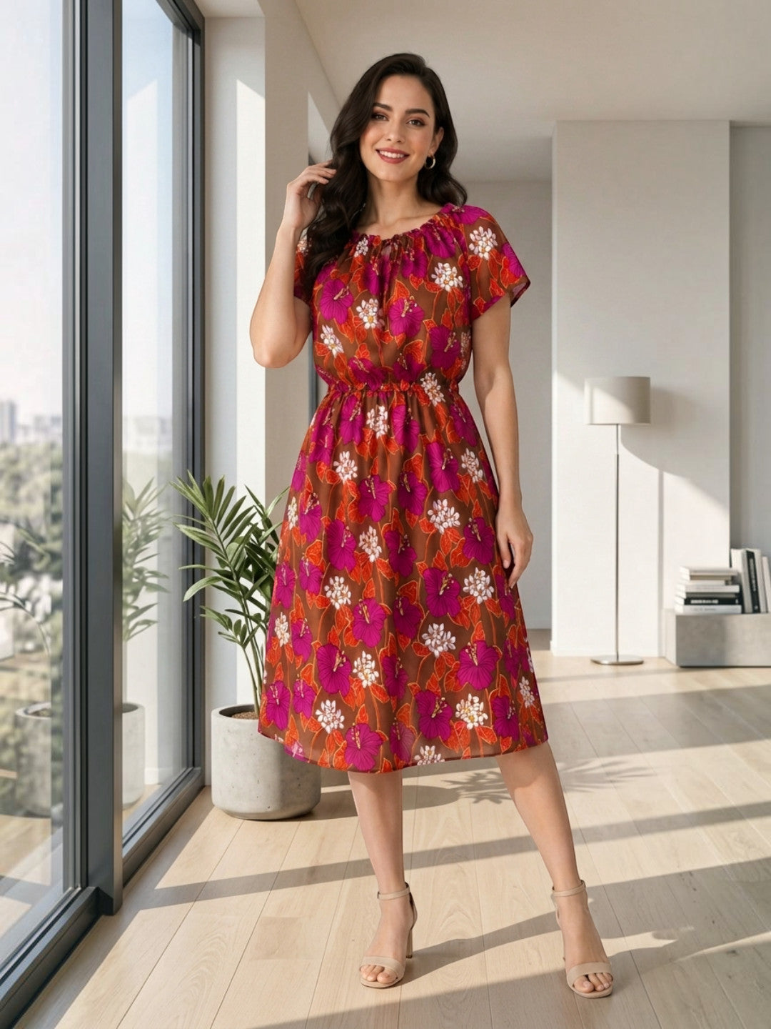 multicolor floral print summer dress