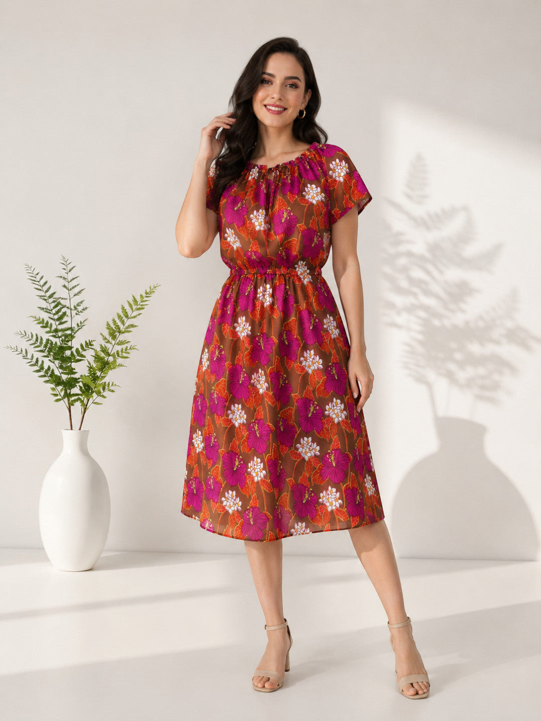 multicolor floral print summer dress