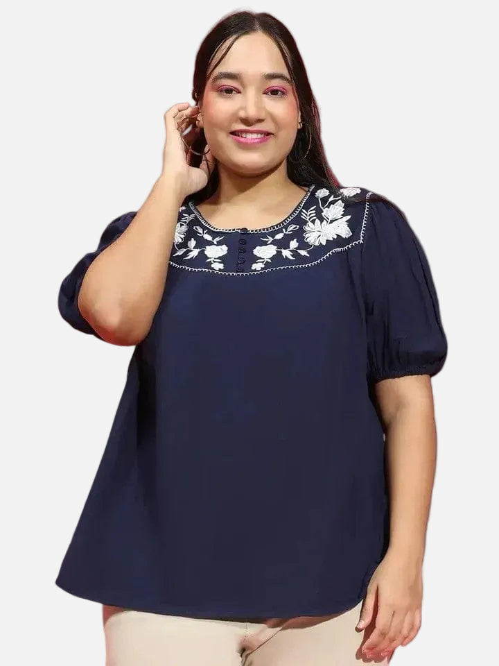 Plus Size Navy Cotton Top