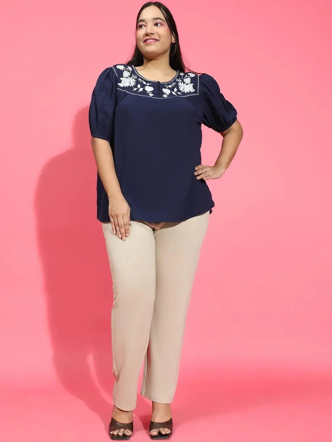 Plus Size Navy Cotton Top