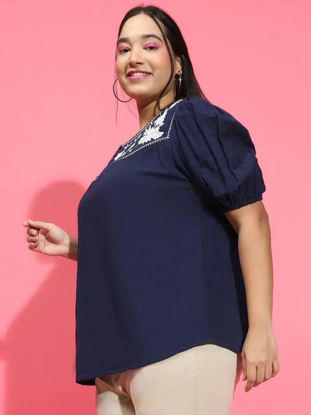 Plus Size Navy Cotton Top