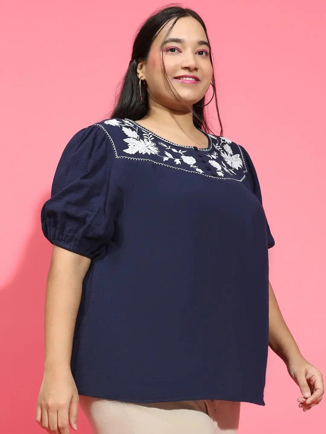 Plus Size Navy Cotton Top