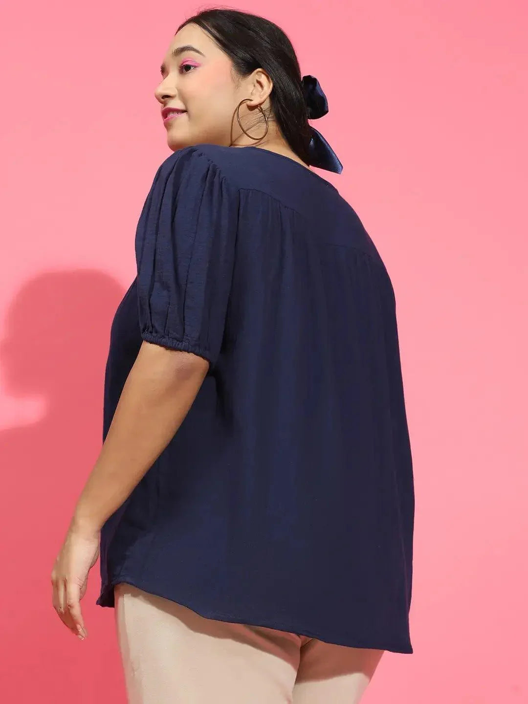 Plus Size Navy Cotton Top